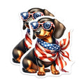 (2 Pack) Cute Dachshund Dog Stickers - Patriotic Dog Stickers - American Flag Dog Stickers - 5" On Longest Side - Sticks to Smooth Flat Surfaces - Made in USA - BMCS6480