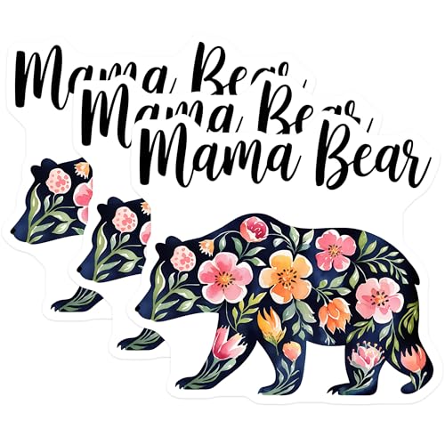 (3 Pack) Mama Bear Decals - Floral Bear Stickers - Laptop Decals - 3 Inches On Longest Side - Easy Peel & Apply - Made in USA - 3MCS2691