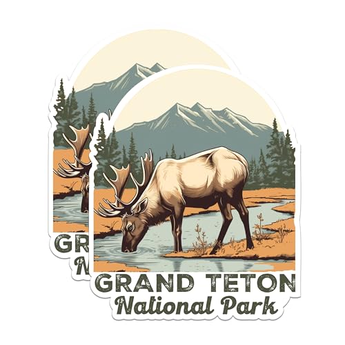 (2 Packs) Grand Teton National Park Stickers - Grand Teton National Park Decals - 5 Inches On Longest Side - Premium Vinyl Decal - Sticks to Any Smooth Flat Surface - Made in USA - BMCS2476