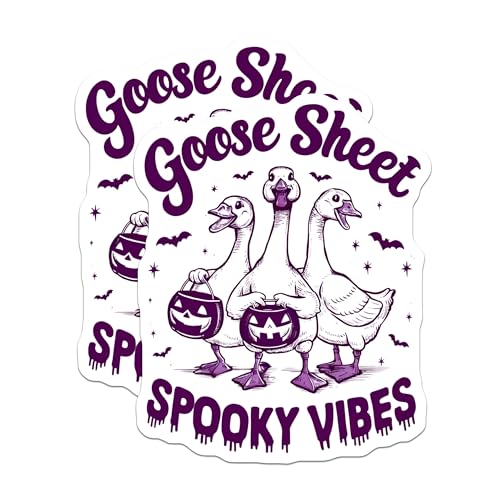 (2 Pack) Goose Sheet Stickers - Spooky Vibes Stickers - Cute Halloween Stickers - 5" On Longest Side - Sticks to Smooth Flat Surfaces - Made in USA - BMCS5941
