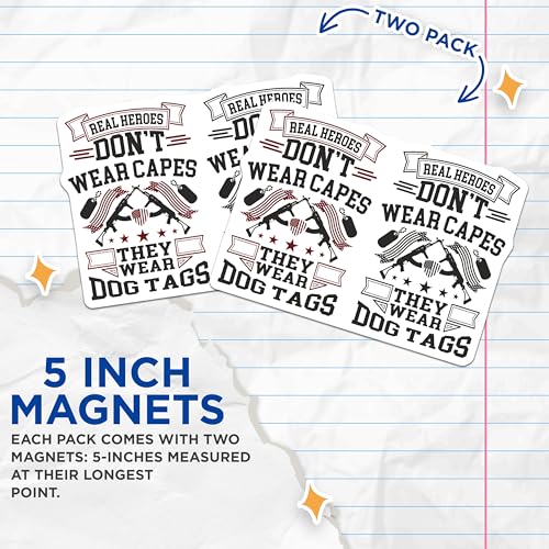 (2 Pack) Real Heroes Don't Wear Capes Magnets Magnets - Military Quote - 5" On Longest Side - Made in USA - Sticks to Refrigerators & Metal Surfaces - MAG9167