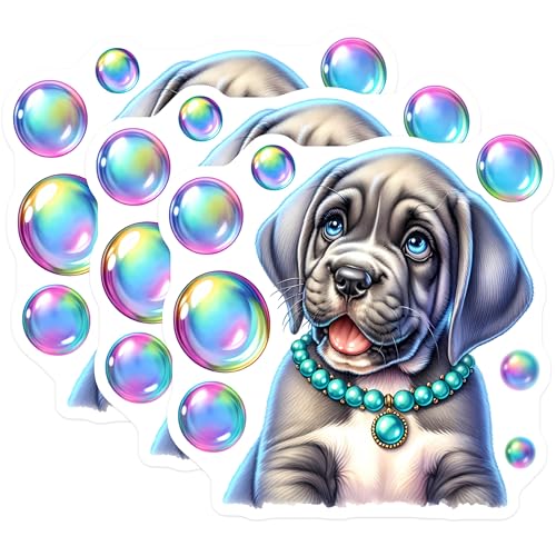 (3 Pack) Puppy Dog Decals - Cute Bubbles - Pet Lover Stickers - 3 Inches On Longest Side - Easy Peel & Apply - Made in USA - 3MCS8389