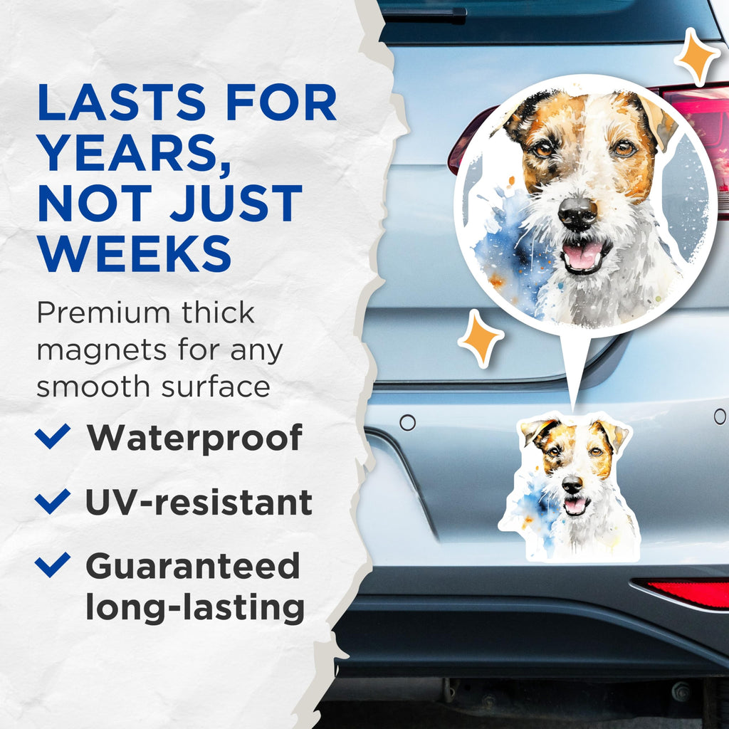 (2 Pack) Jack Russell Terrier Magnets - Watercolor Dog Art - Pet Lover Fridge Decor - 5 Inches On Longest Side - Thick Durable Magnet - Made in USA - MAG28492