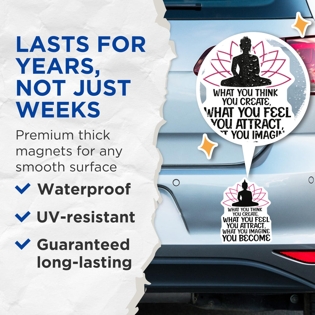 (2 Pack) Buddha Meditation Magnets - Law of Attraction Quote - Spiritual Zen Decor - Manifestation Mindfulness - 5 Inches On Longest Side - Thick Durable Magnet - Made in USA - MAG21682