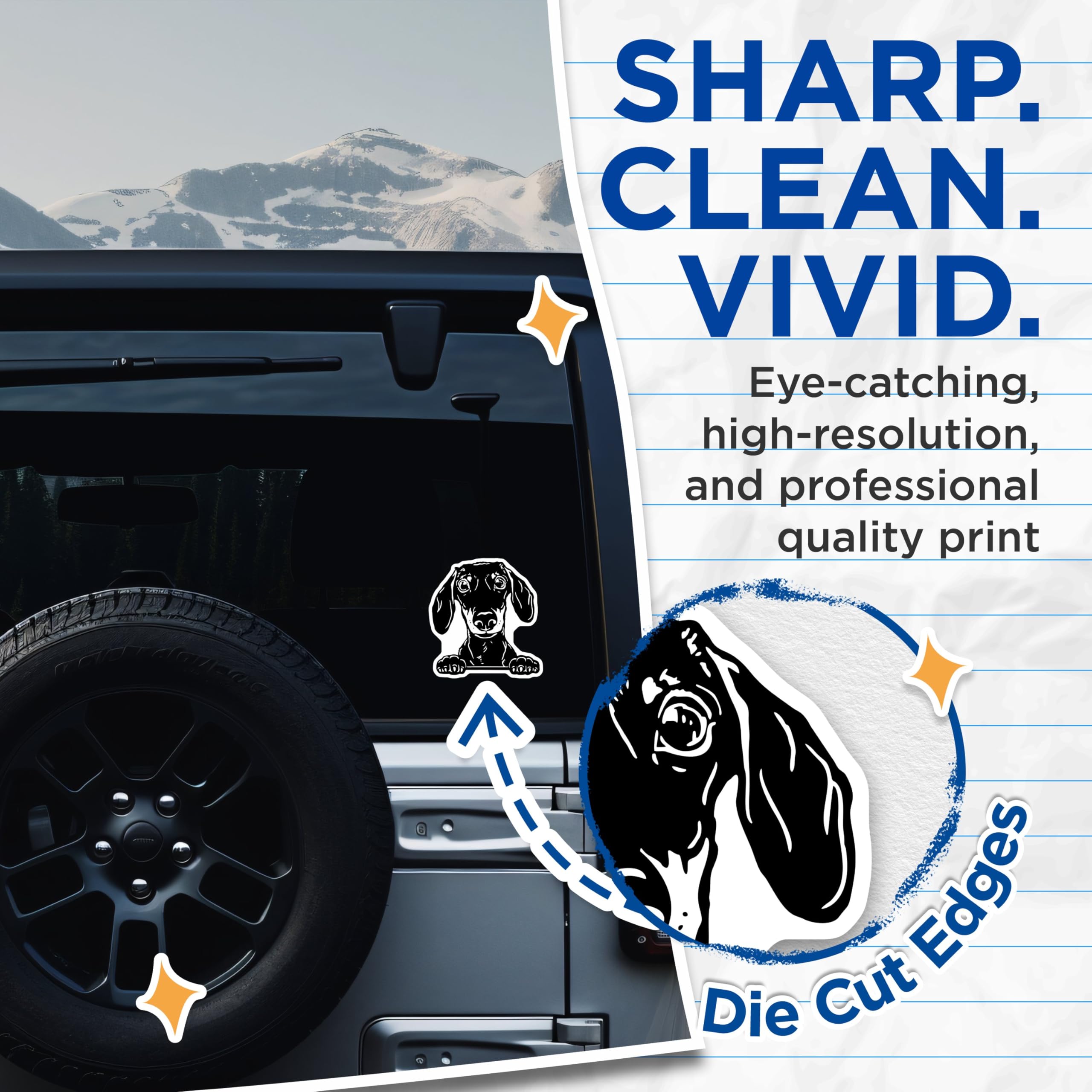 (2 Pack) Dachshund Dog Stickers - Cute Dog Decals - Black and White Dog Art Stickers for Laptops - 5" On Longest Side - Sticks to Smooth Flat Surfaces - Made in USA - BMCS4048