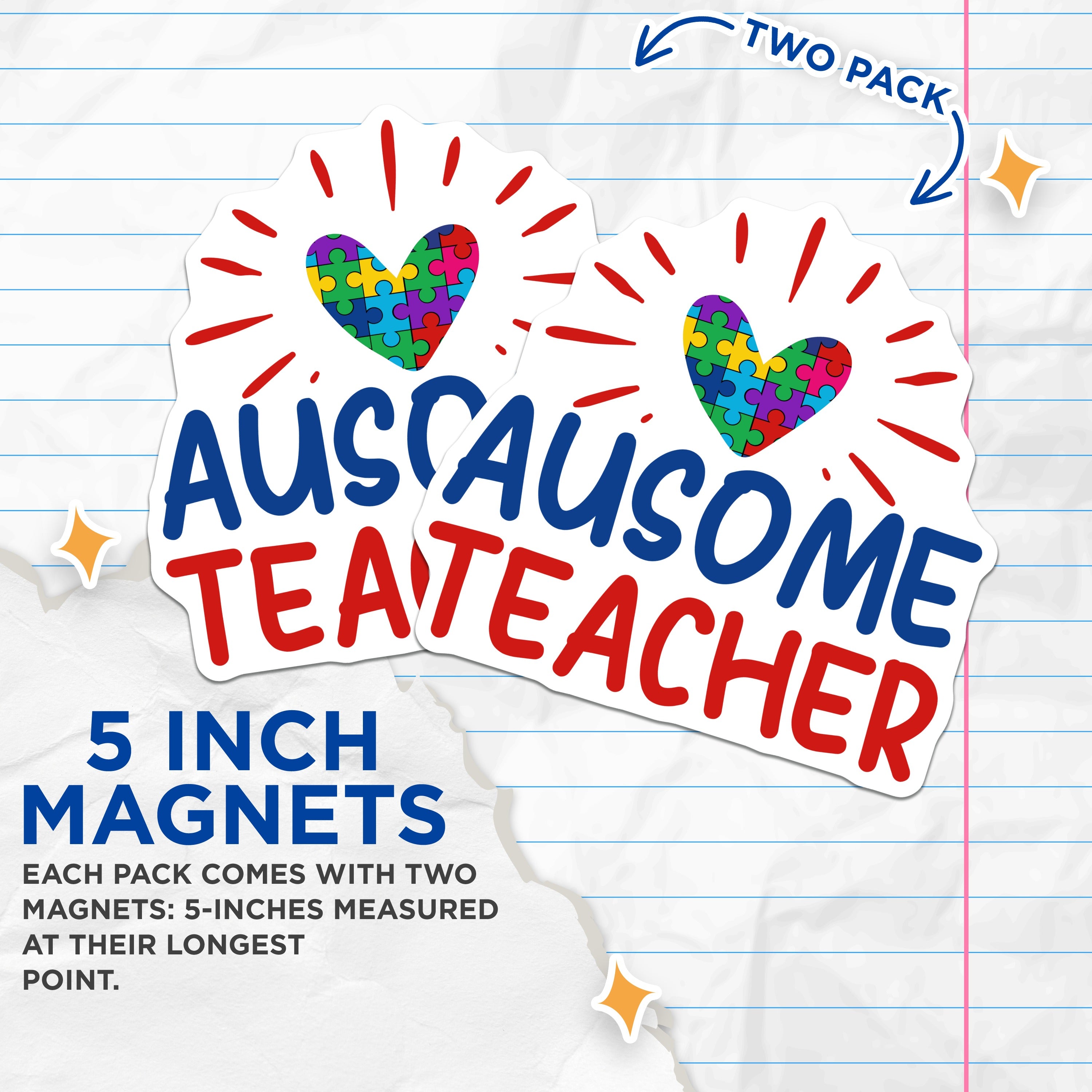 (2 Pack) Ausome Teacher Magnets - Autism Awareness - Special Ed Support - Educator Appreciation - School Staff - 5 Inches On Longest Side - Thick Durable Magnet - Made in USA - MAG38515
