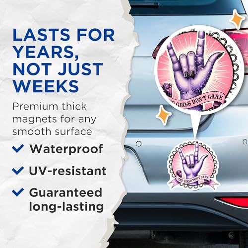 (2 Pack) Rock On Magnets Magnets - Girls Don't Care Design - Hand Gesture Magent Set - 5" On Longest Side - Made in USA - Sticks to Refrigerators & Metal Surfaces - MAG8342