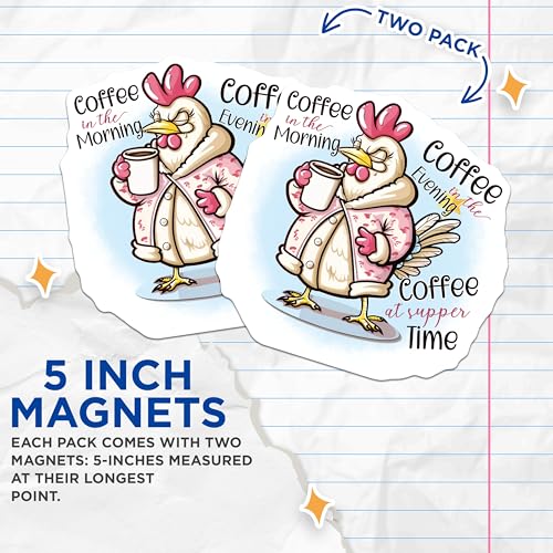 (2 Pack) Coffee in The Morning Magnets - Evening Coffee - Coffee at Supper Time Magnets - 5" On Longest Side - for Cars, Fridges, Toolboxes - Made in USA - MAG4359