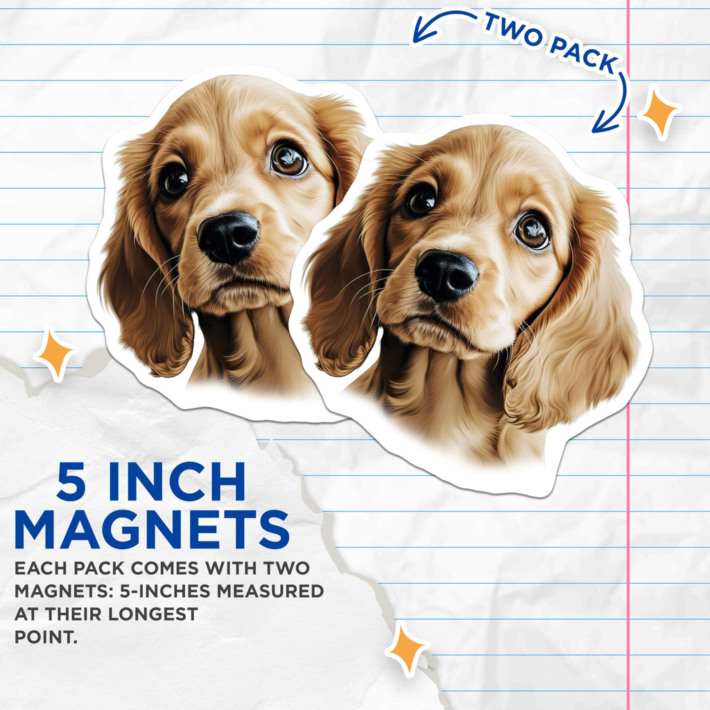 (2 Pack) Adorable Puppy Magnets - Cute Dog Art Magnet - Pet Lover Fridge Decor - Dog Mom Dad Present - 5 Inches On Longest Side - Thick Durable Magnet - Made in USA - MAG28323