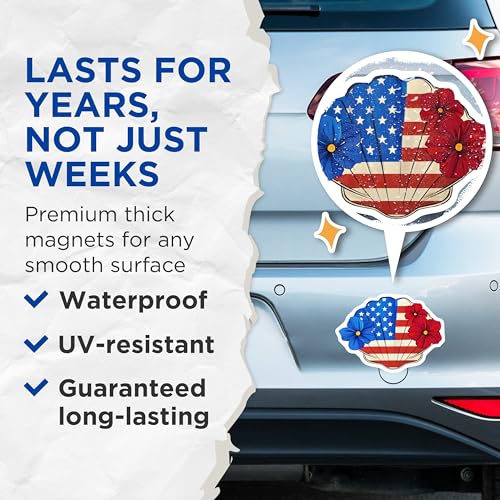 (2 Pack) American Flag Sea Shell Magnets Magnets - USA Patriotic Fridge Decor - Fourth of July Decoration - 5" On Longest Side - Made in USA - Sticks to Refrigerators & Metal Surfaces - MAG8980