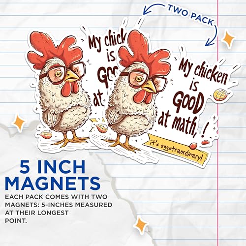 (2 Pack) Chicken Math Magnets - Funny Kitchen Decor Magnet - Cartoon Chicken Magnets- 5" On Longest Side - for Fridges, Toolboxes, Cars - Made in USA - MAG2607