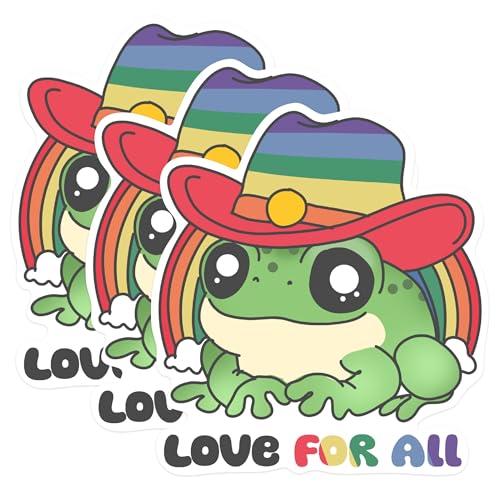 (3 Pack) Frog Pride Decals - Rainbow Cowboy Hat - Love for All Decals - 3 Inches On Longest Side - Easy Peel & Apply - Made in USA - 3MCS0889
