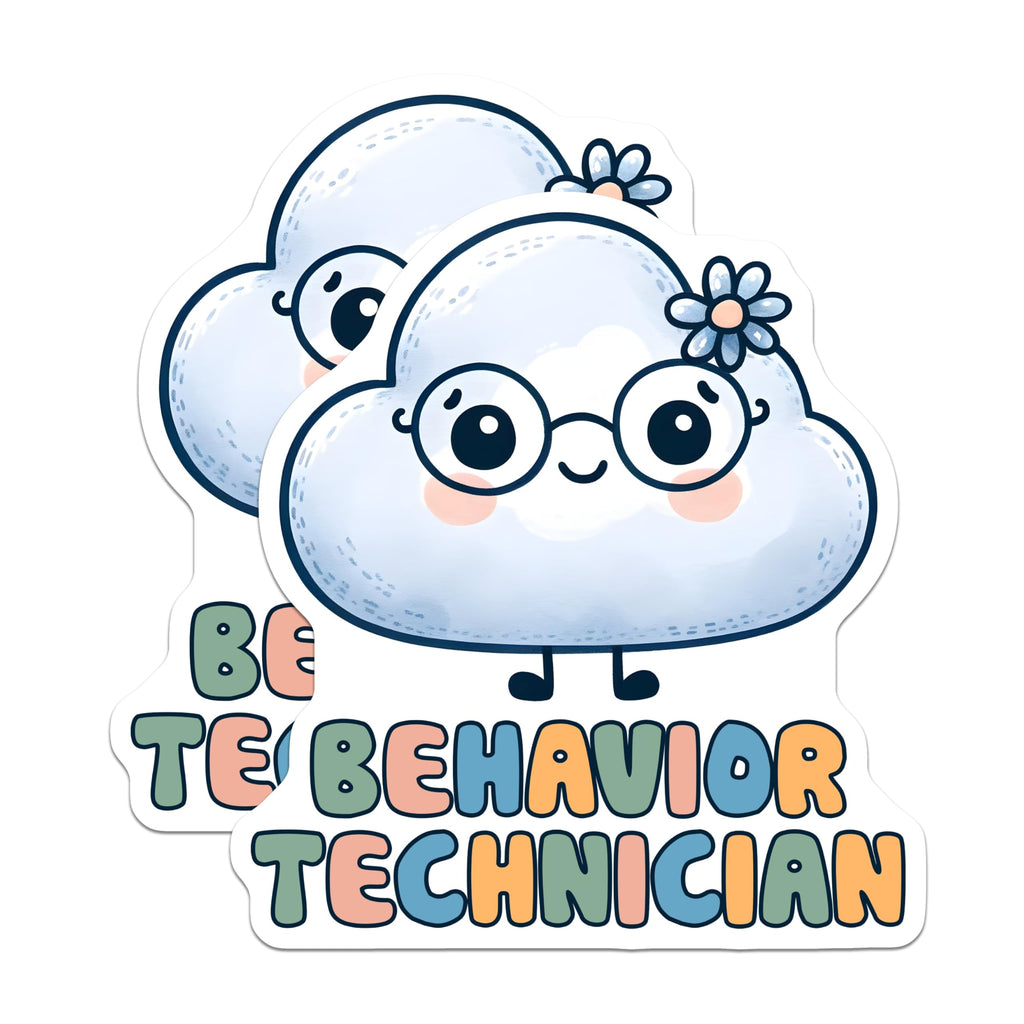 (2 Pack) Behavior Technician Stickers - Cute Cloud Stickers - Profession Sticker for Behavior Technicians - 5" On Longest Side - Sticks to Any Smooth Flat Surface - Made in USA - BMCS3181