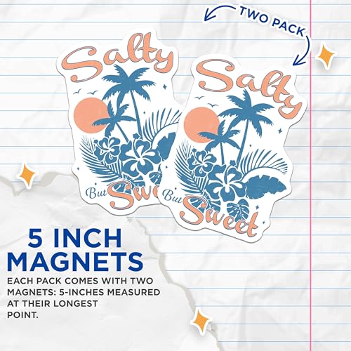 (2 Pack) Salty But Sweet Magnets - Beach Themed - Tropical Decor - 5" On Longest Side - for Cars, Fridges, Toolboxes - Made in USA - MAG7075