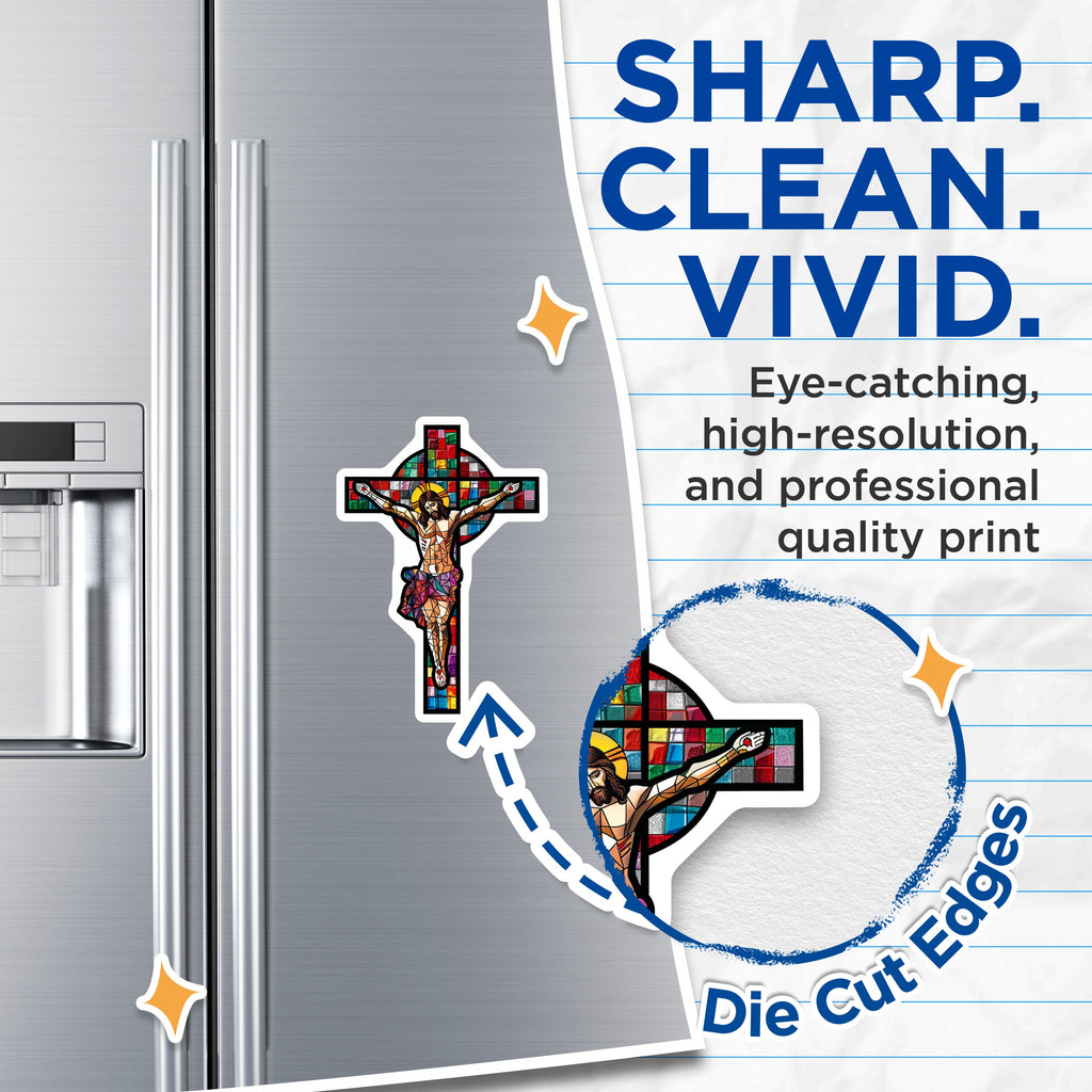 (2 Pack) Stained Glass Jesus Christ Cross Magnets - Christian Religious Art Decor - Catholic Faith Symbolism - 5 Inches On Longest Side - Thick Durable Magnet - Made in USA - MAG37056