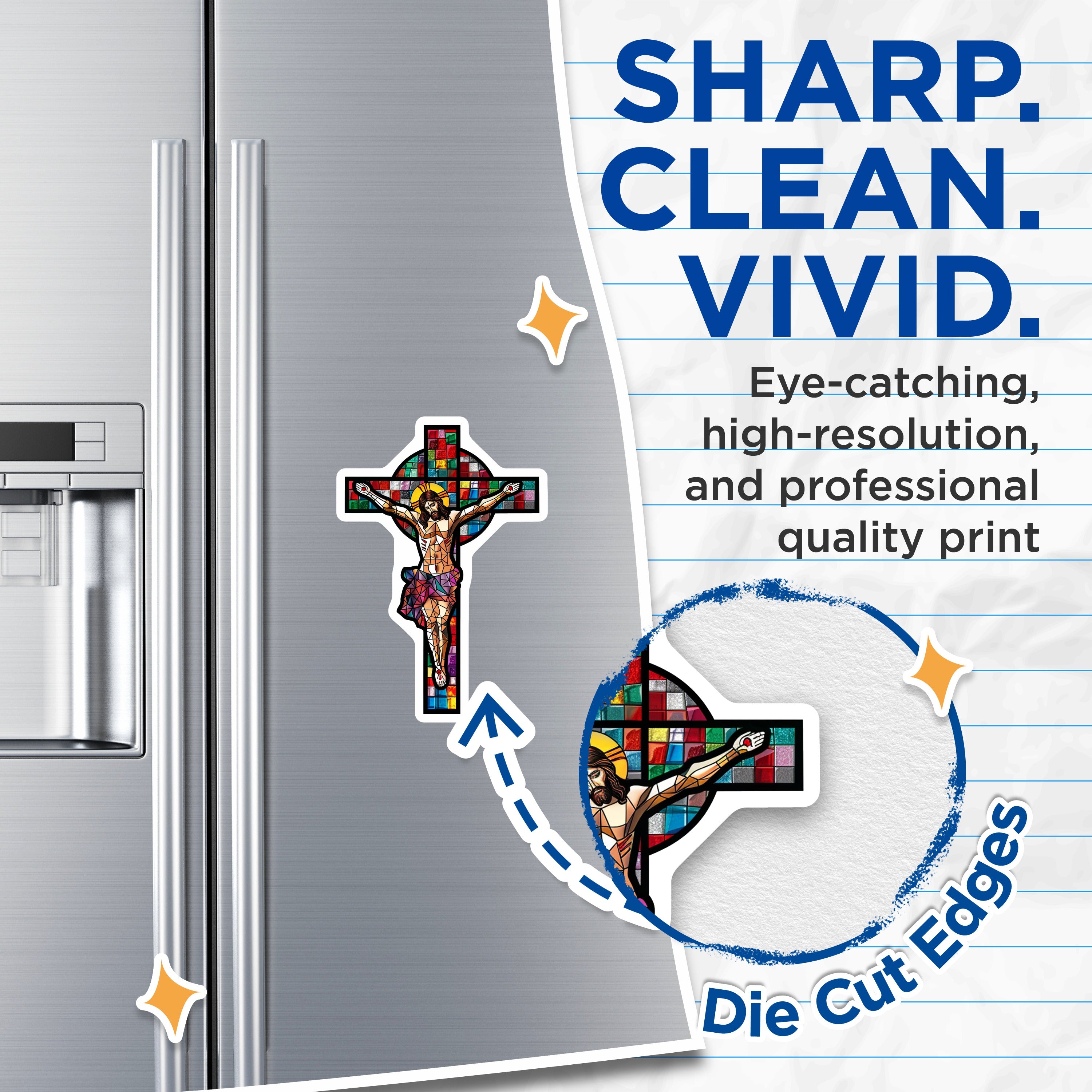 (2 Pack) Stained Glass Jesus Christ Cross Magnets - Christian Religious Art Decor - Catholic Faith Symbolism - 5 Inches On Longest Side - Thick Durable Magnet - Made in USA - MAG37056