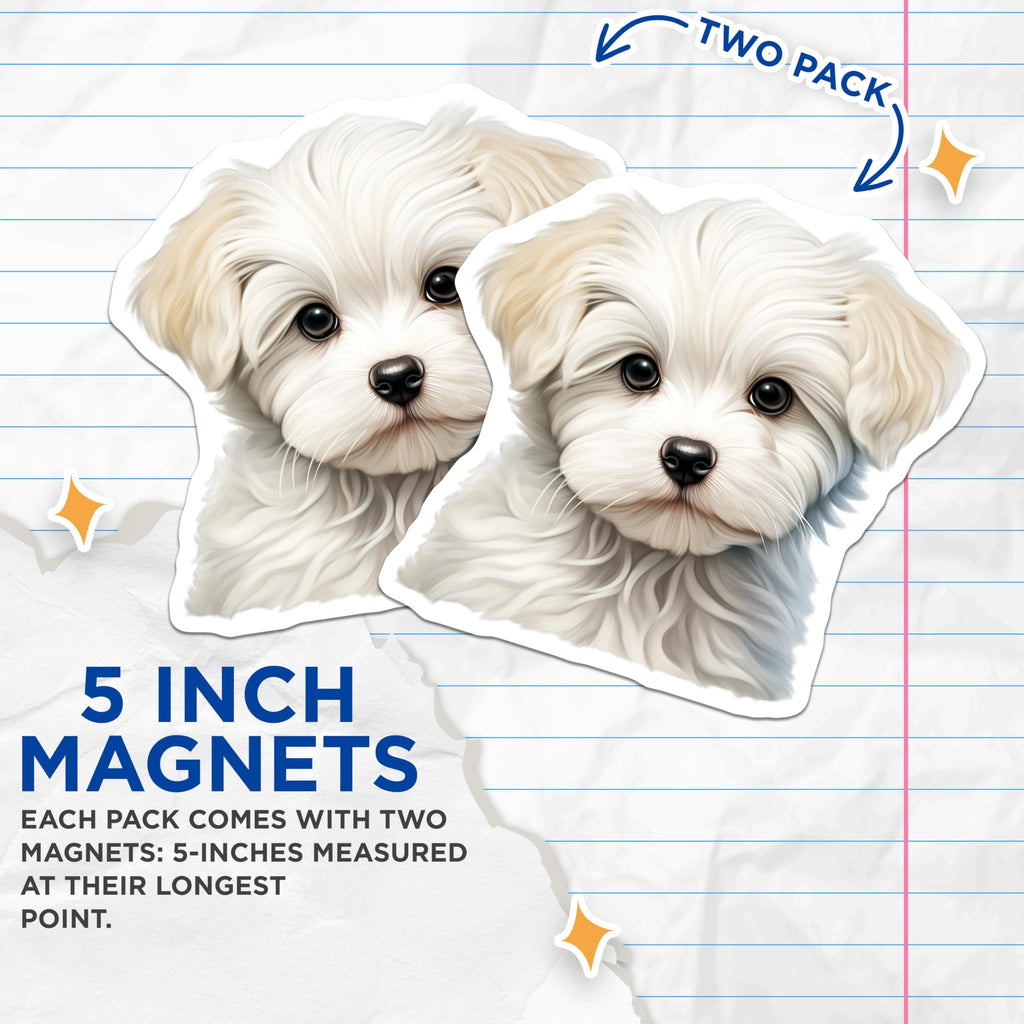 (2 Pack) Cute Fluffy Puppy Magnets - Adorable Pet Lover Decor - Sweet Dog Mom Fridge Accent - 5 Inches On Longest Side - Thick Durable Magnet - Made in USA - MAG28596