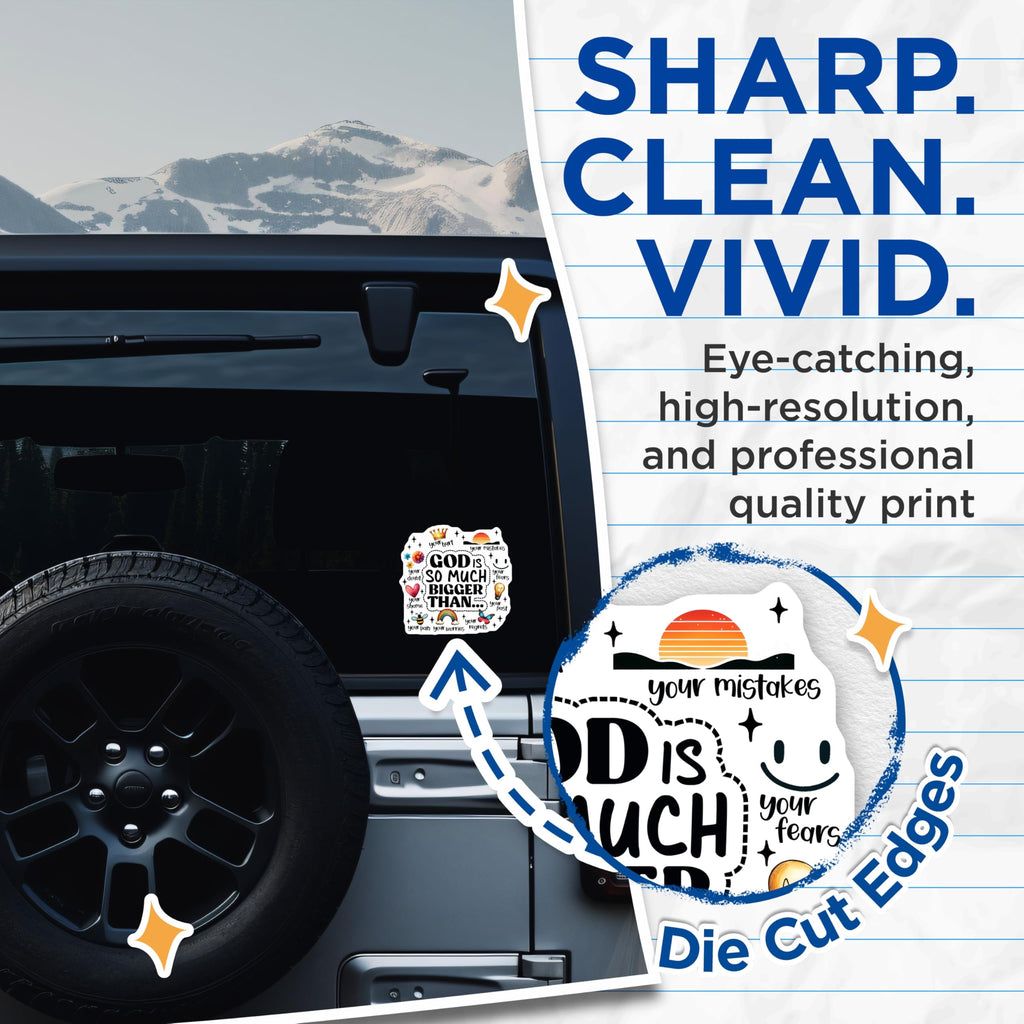 (2 Pack) God is Bigger Stickers - Inspirational Quote Decals - Motivational Sayings Stickers- 5" On Longest Side - Sticks to Smooth Flat Surfaces - Made in USA - BMCS16800