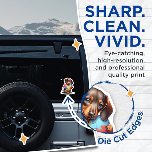 (2 Pack) Cute Dachshund Puzzle Heart Stickers - Puppy Love Decal - Autism Awareness Support Stickers - 5" On Longest Side - Sticks to Smooth Flat Surfaces - Made in USA - BMCS9469