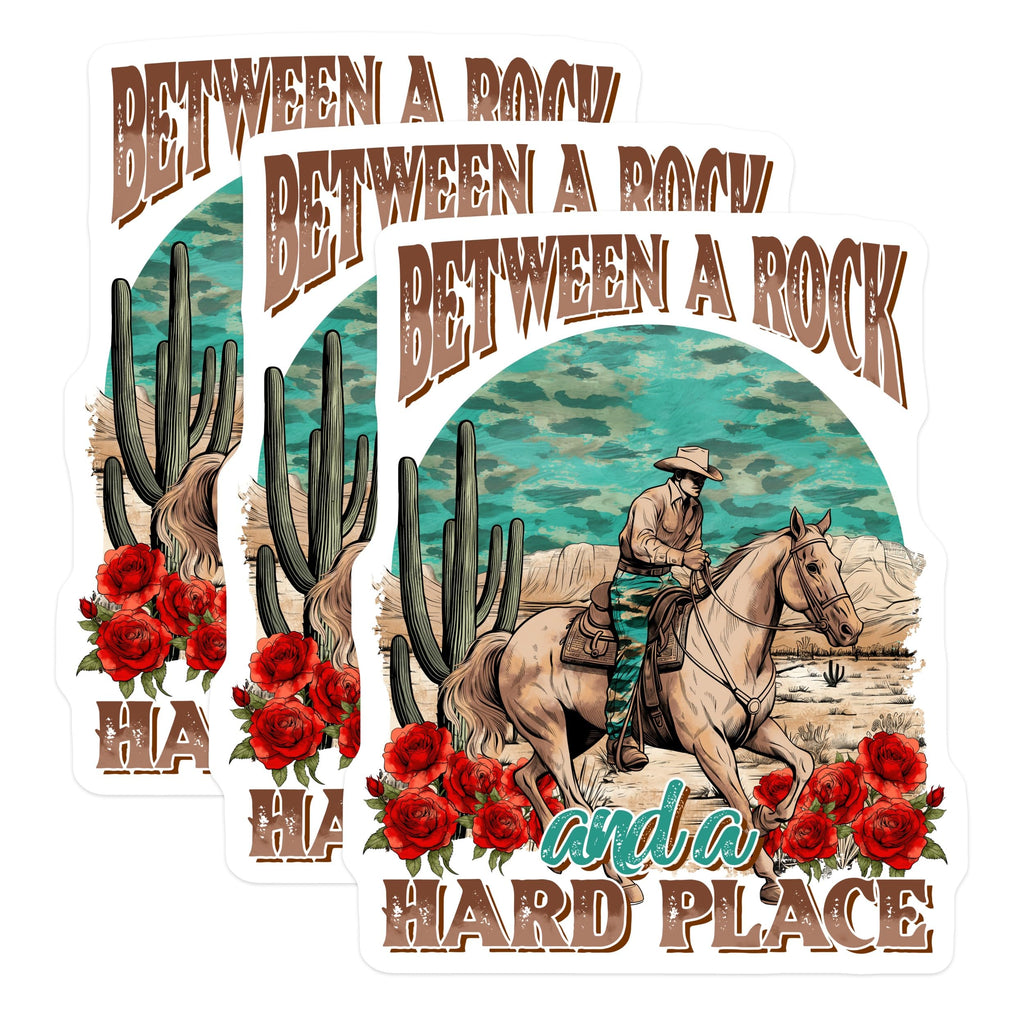 (3 Pack) Cowboy Horse Decals - Western Riding - Between Rock Hard Place - 3 Inches On Longest Side - Easy Peel & Apply - Made in USA - 3MCS2540