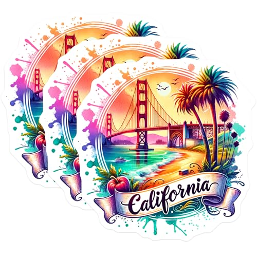 (3 Pack) California Decals - Golden Gate Bridge - Laptop Decal- 3 Inches On Longest Side - Easy Peel & Apply - Made in USA - 3MCS5408