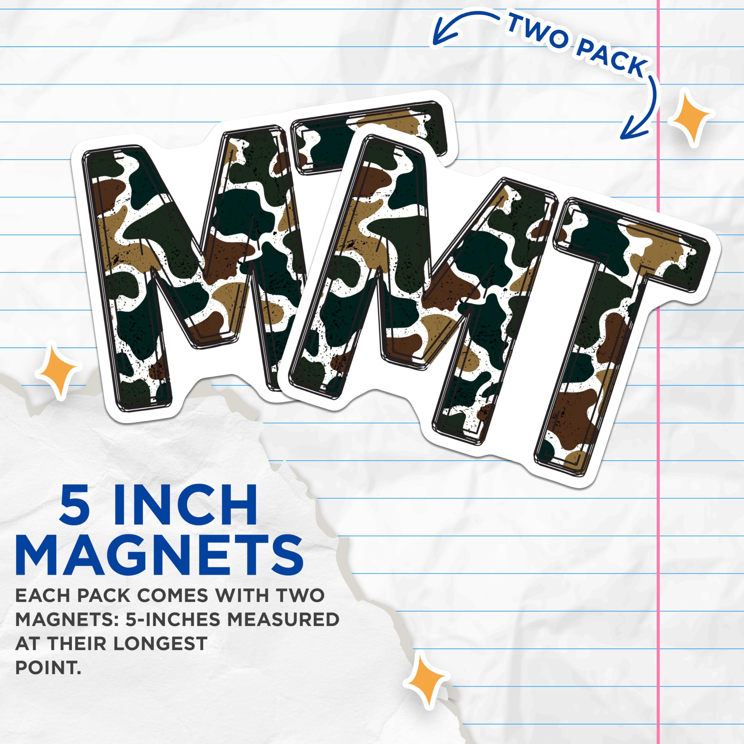 (2 Pack) Camouflage Initial Magnets - M and T Letter Army Pattern Decor - Personalized Military Style Refrigerator Magnets - 5 Inches On Longest Side - Thick Durable Magnet - Made in USA - MAG21245