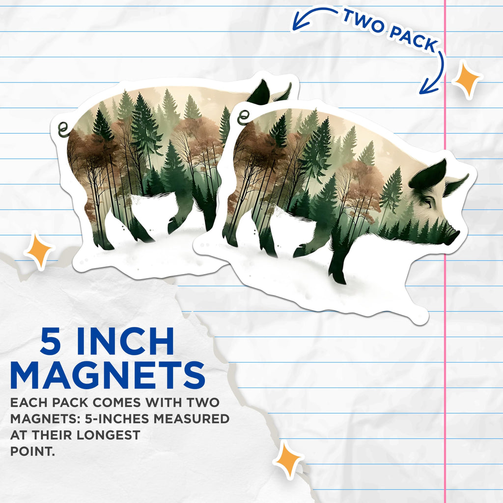 (2 Pack) Pig Magnets - Forest Animal Refrigerator Magnets - Farmhouse Kitchen Decor - 5" On Longest Side - Premium Magnet - for Cars, Refrigerators, Toolboxes, Lockers - Made in USA - MAG14281