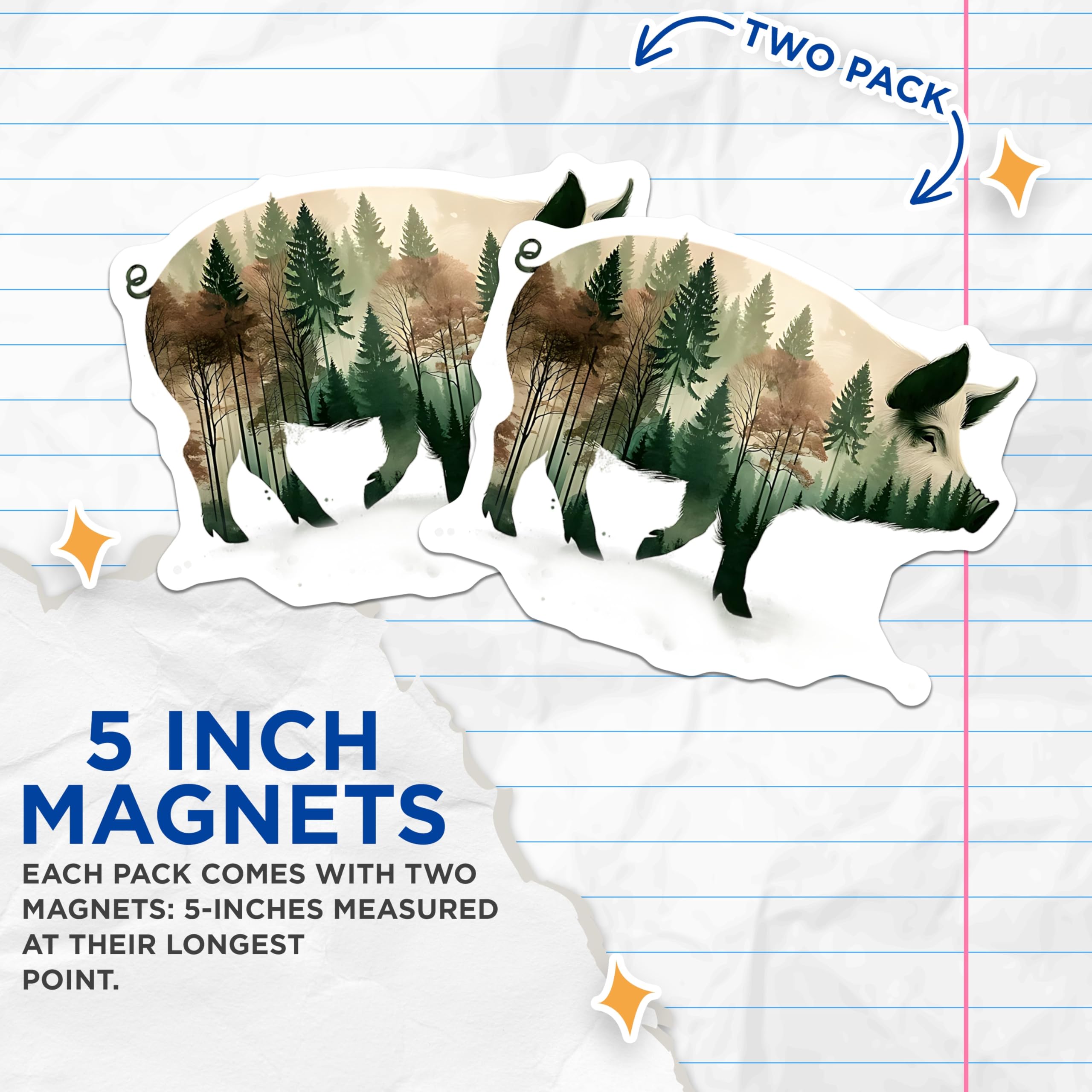 (2 Pack) Pig Magnets - Forest Animal Refrigerator Magnets - Farmhouse Kitchen Decor - 5" On Longest Side - Premium Magnet - for Cars, Refrigerators, Toolboxes, Lockers - Made in USA - MAG14281