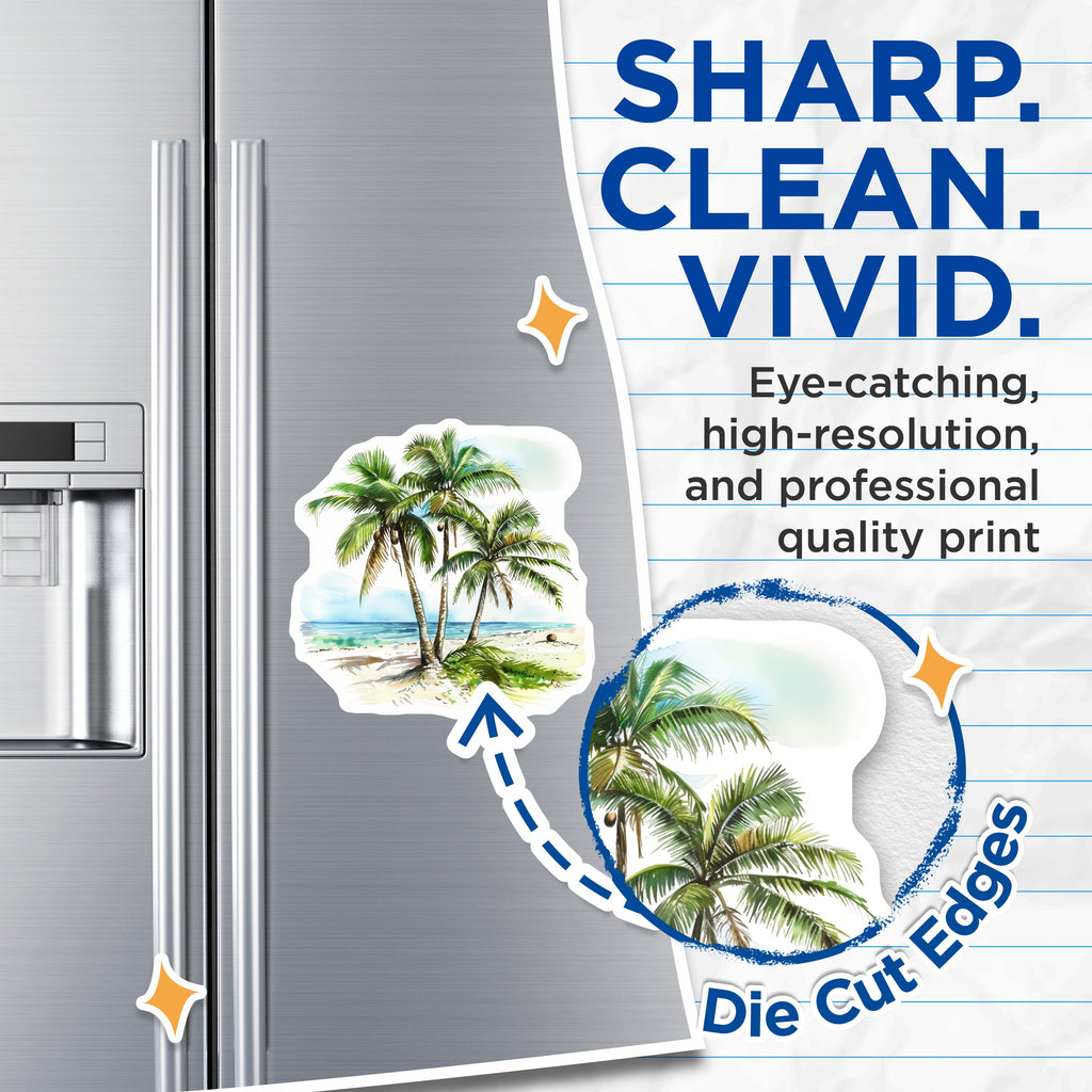 (2 Pack) Tropical Palm Tree Magnets - Beach Scene Refrigerator - Coastal Decor Summer Vacation Memento - 5 Inches On Longest Side - Thick Durable Magnet - Made in USA - MAG36239