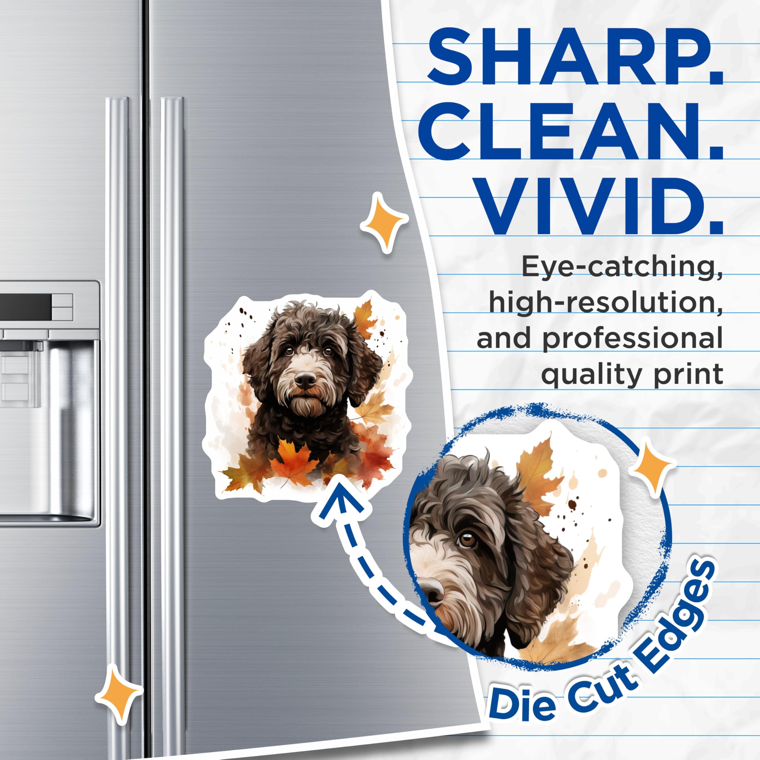 (2 Pack) Autumn Dog Magnets - Watercolor Goldendoodle Labradoodle Magnets - Fall Pet Lover Decor - 5 Inches On Longest Side - Thick Durable Magnet - Made in USA - MAG27563