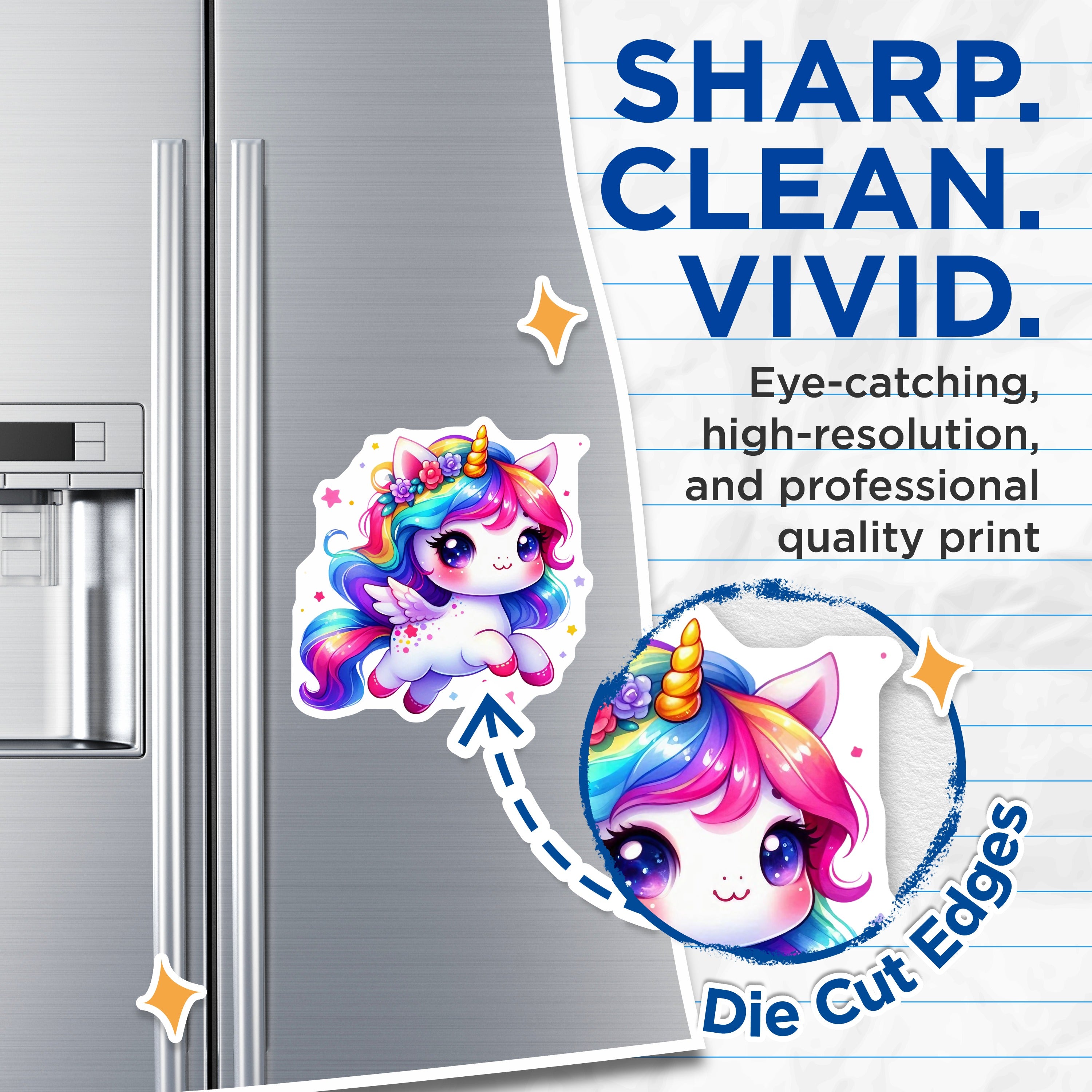 (2 Pack) Kawaii Rainbow Unicorn Magnets - Magical Chibi Fantasy Decor - Kids Girls Room Fridge Locker - 5 Inches On Longest Side - Thick Durable Magnet - Made in USA - MAG39019