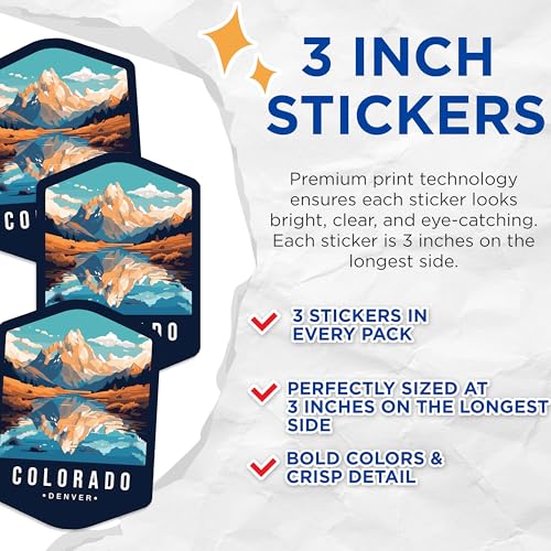 (3 Pack) Colorado Decals - Denver Mountain Decal - Laptop Decals - 3 Inches On Longest Side - Easy Peel & Apply - Made in USA - 3MCS0347