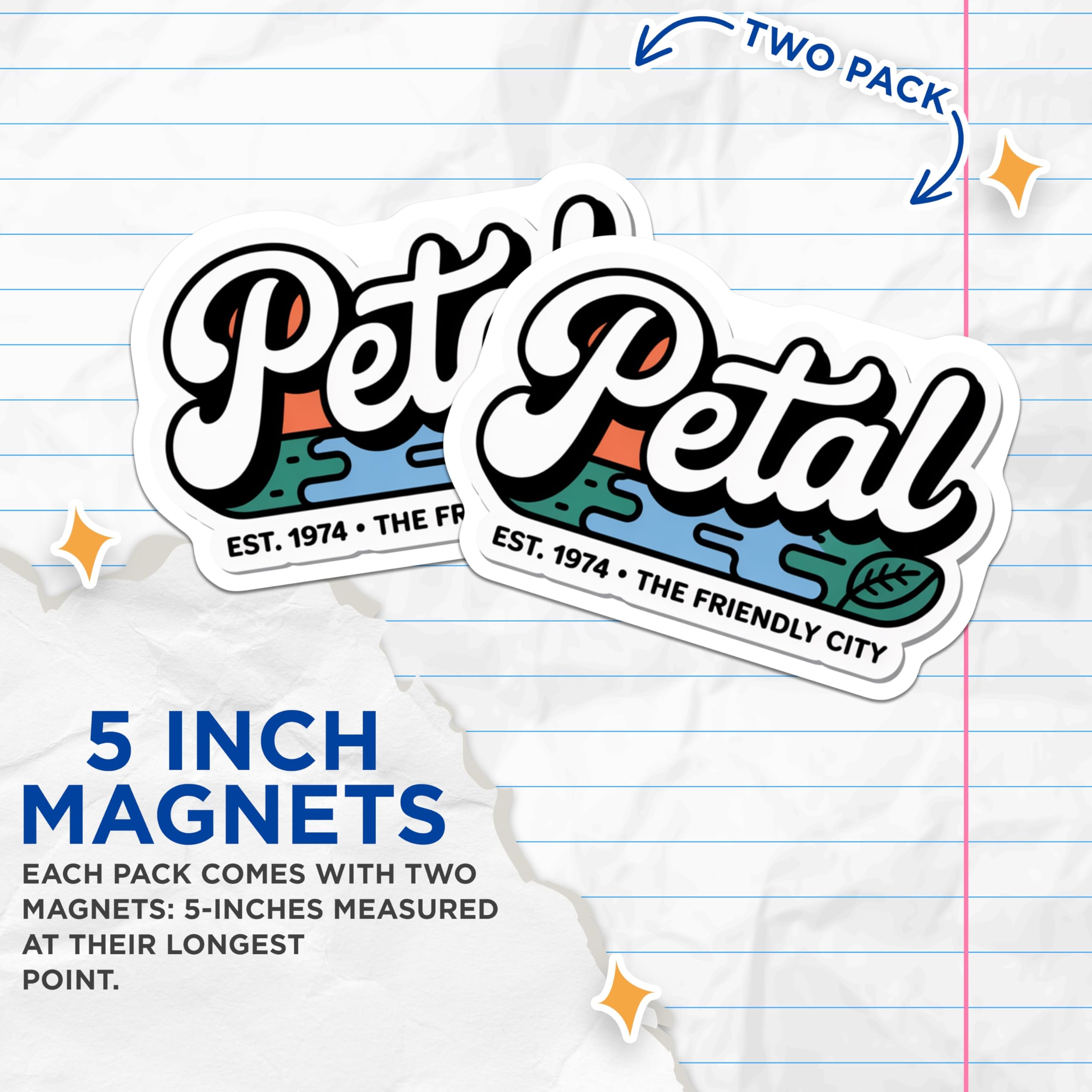 (2 Pack) Petal Mississippi Magnets - The Friendly City - Home State Souvenir - 5" On Longest Side - Premium Magnet - for Cars, Refrigerators, Toolboxes, Lockers - Made in USA - MAG18132