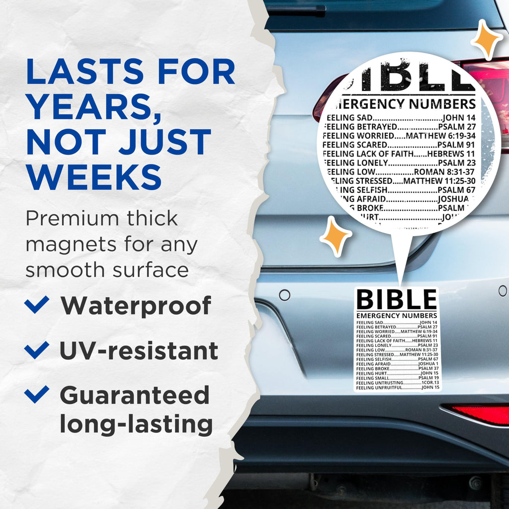 (2 Pack) Bible Emergency Numbers Magnets - Inspirational Quotes - Spiritual Home - 5" On Longest Side - for Cars, Fridges, Toolboxes - Made in USA - MAG3875