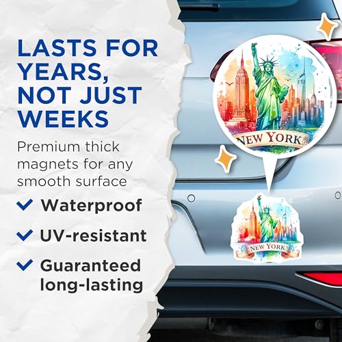 (2 Pack) New York City Magnets - Statue of Liberty Souvenirs - NYC Skyline Decor - 5" On Longest Side - for Cars, Fridges, Toolboxes - Made in USA - MAG7033