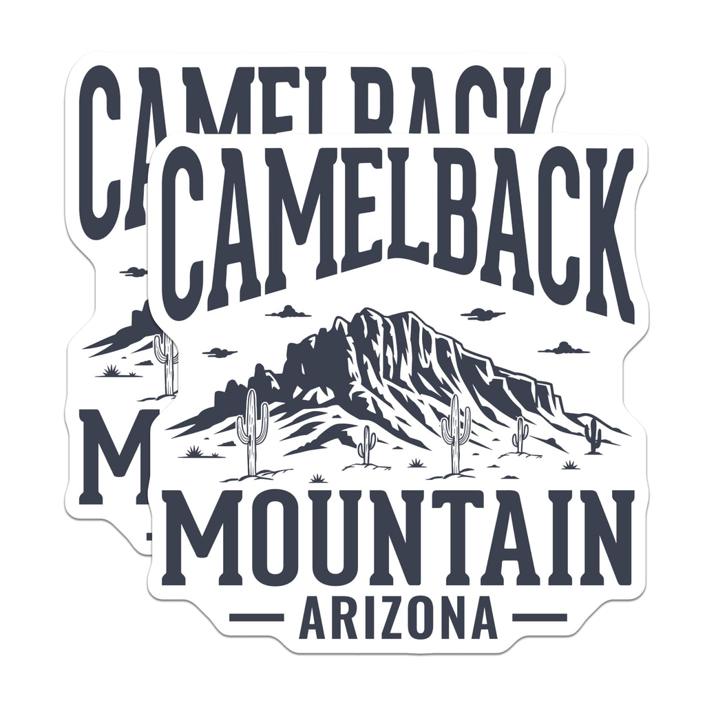 (2 Pack) Camelback Mountain Arizona Stickers - Desert Landscape - Cactus Arizona Souvenir - 5" On Longest Side - Sticks to Smooth Flat Surfaces - Made in USA - BMCS18710