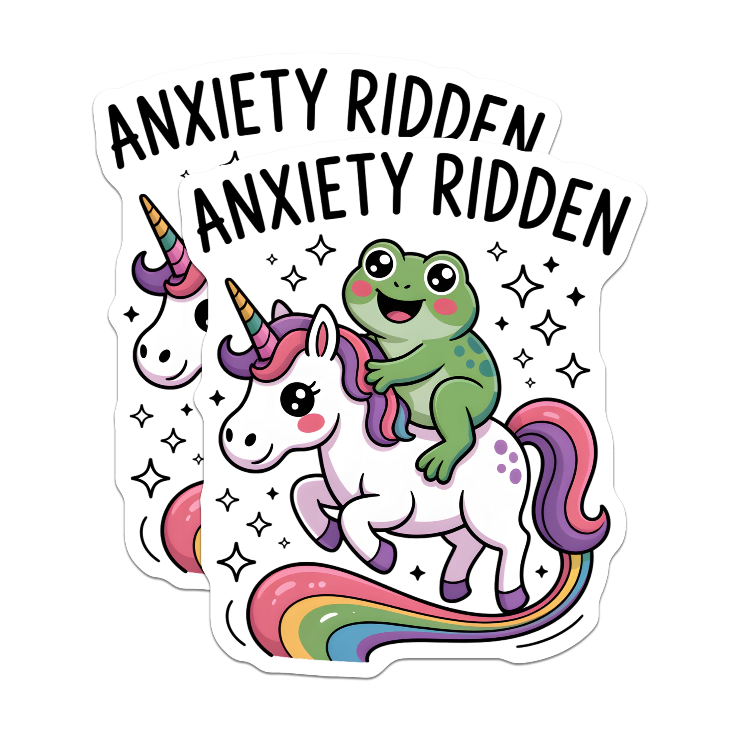 (2 Pack) Anxiety Ridden Magnets - Cute Frog Unicorn - Mental Health Decor - 5 Inches On Longest Side - Thick Durable Magnet - Made in USA - MAG22733