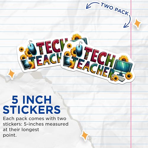 (2 Pack) Tech Teacher Stickers - Computer Science - Education - 5" On Longest Side - Sticks to Smooth Flat Surfaces - Made in USA - BMCS8047