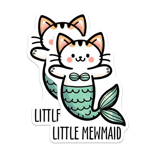 (2 Pack) Cute Cat Magnets - Mermaid Cat Fridge - Fun Kitchen Decor Little Mewmaid - Adorable Kitten - 5" On Longest Side - for Cars, Toolboxes, Lockers - Made in USA BMCS3132