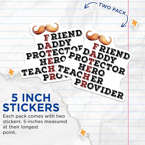 (2 Pack) Dad Friend Daddy Protector Hero Teacher Provider Stickers - Funny Dad Stickers - Father's Day Stickers - 5" On Longest Side - Sticks to Smooth Flat Surfaces - Made in USA - BMCS4002