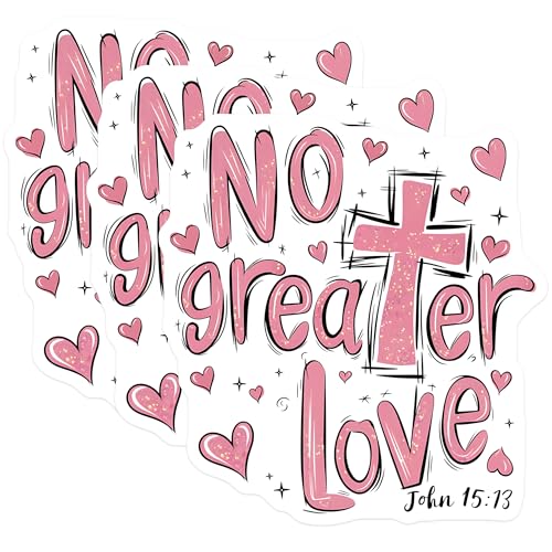 (3 Pack) No Greater Love Decals - Christian Decals - Bible Verse Stickers - 3 Inches On Longest Side - Easy Peel & Apply - Made in USA - 3MCS2737
