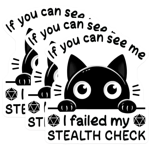 (3 Pack) Stealth Check Decals - Dungeons and Dragons - Funny Cat Laptop Decal - 3 Inches On Longest Side - Easy Peel & Apply - Made in USA - 3MCS4429