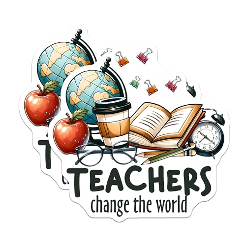 (2 Pack) Teachers Change The World Stickers - Teacher Appreciation - Inspirational Classroom Decor - 5" On Longest Side - Sticks to Smooth Flat Surfaces - Made in USA - BMCS8033