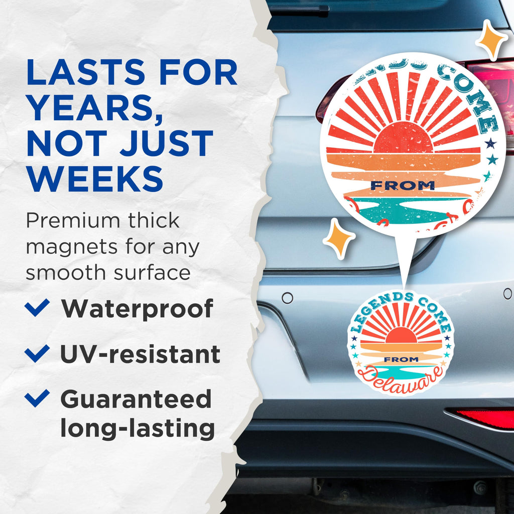 (2 Pack) Delaware Magnets - Legends Come from - State Pride Decor - 5" On Longest Side - Premium Magnet - for Cars, Refrigerators, Toolboxes, Lockers - Made in USA - MAG18140