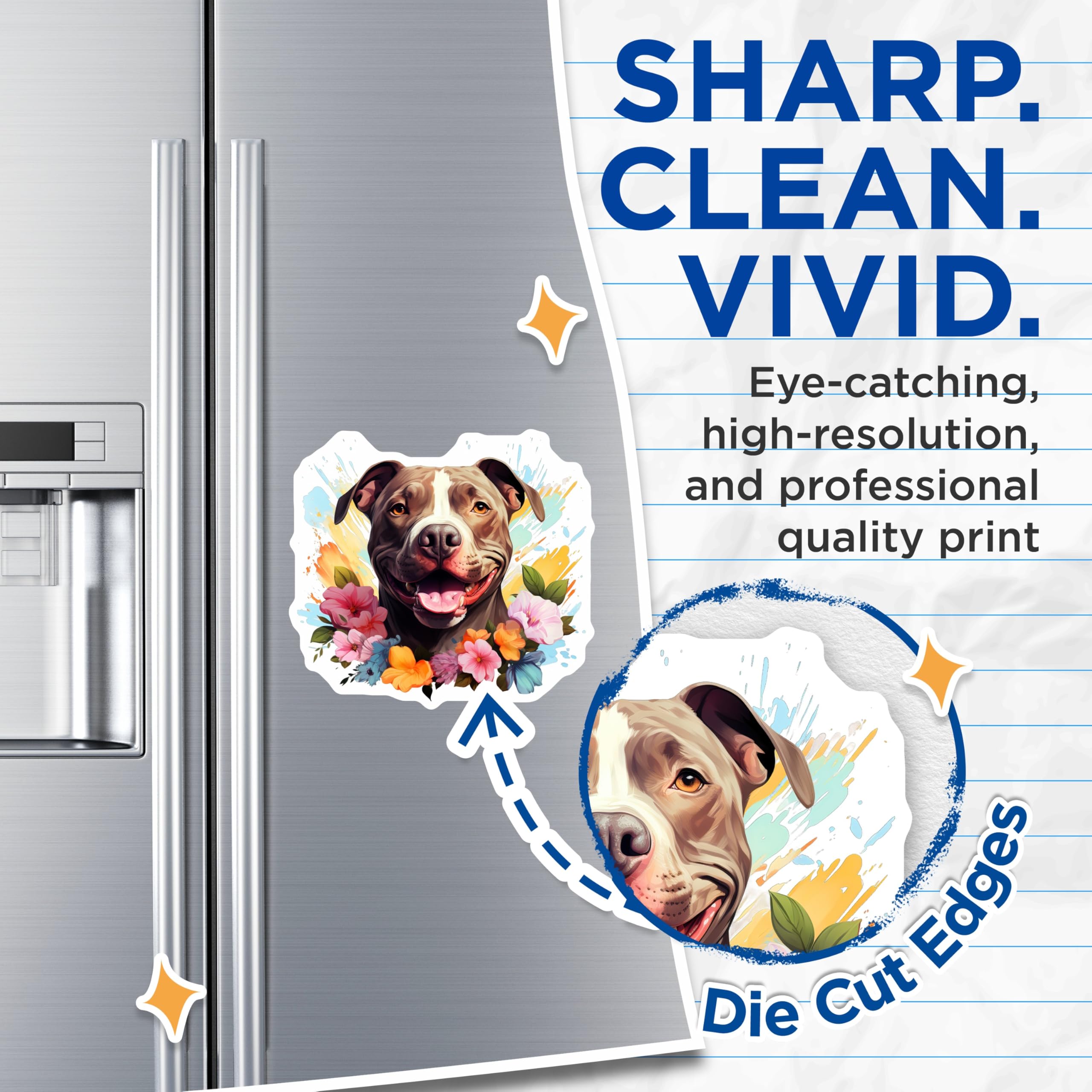 (2 Pack) Pitbull Dog Magnets - Happy Floral Pet Artwork - Dog Mom Refrigerator Decor - 5 Inches On Longest Side - Thick Durable Magnet - Made in USA - MAG25162
