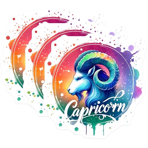 (3 Pack) Capricorn Zodiac Decals - Astrology Sign - Laptop Decal- 3 Inches On Longest Side - Easy Peel & Apply - Made in USA - 3MCS5703