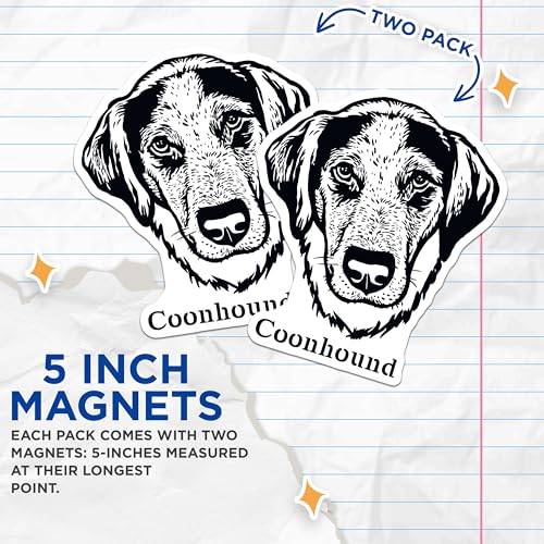 (2 Pack) Coonhound Dog Magnets - Pet Lover Fridge Magnets - Animal Themed Kitchen Magnets - 5" On Longest Side - for Cars, Fridges, Toolboxes - Made in USA - MAG4017