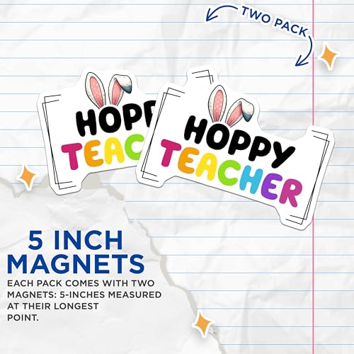 (2 Pack) Hoppy Teacher Magnets - Easter Bunny Teacher Gift - Funny Classroom Decor - 5" On Longest Side - for Cars, Fridges, Toolboxes - Made in USA - MAG8140
