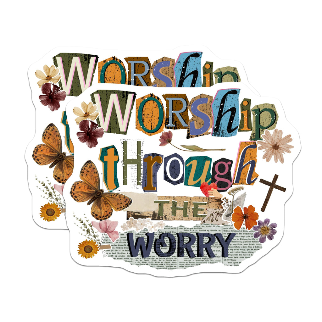 (2 Pack) Worship Through Worry Scripture Magnets - Christian Faith Inspirational Decor - Spiritual Encouragement Fridge Art - 5 Inches On Longest Side - Thick Durable Magnet - Made in USA - MAG19495