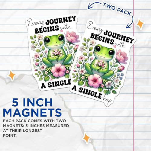 (2 Pack) Inspirational Frog Quotes Magnets - Cute Frog - Motivational Journey Magnets - 5" On Longest Side - for Cars, Fridges, Toolboxes - Made in USA - MAG3724